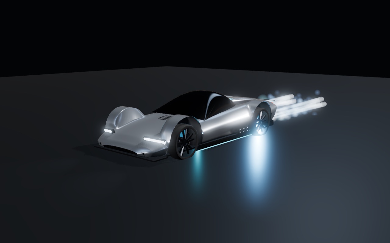 The JETLINE roadster, its jets lit