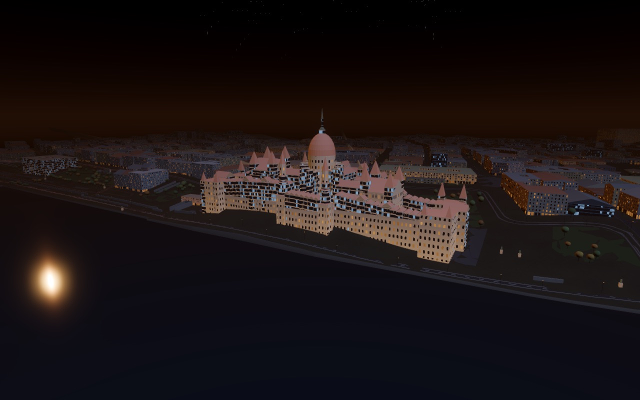 The Parliament, floodlit